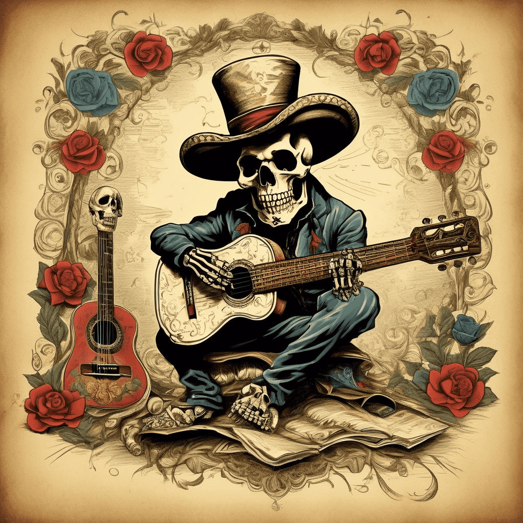 Skull with Guitar – Jose Guadalupe Posada